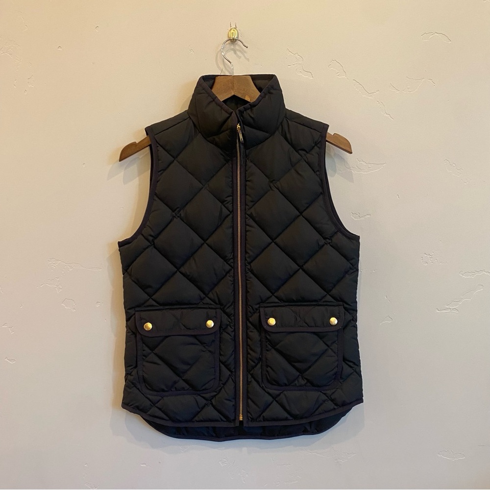 J.CREW Classic Rich Black Pocket Excursion Quilted Puffer Vest